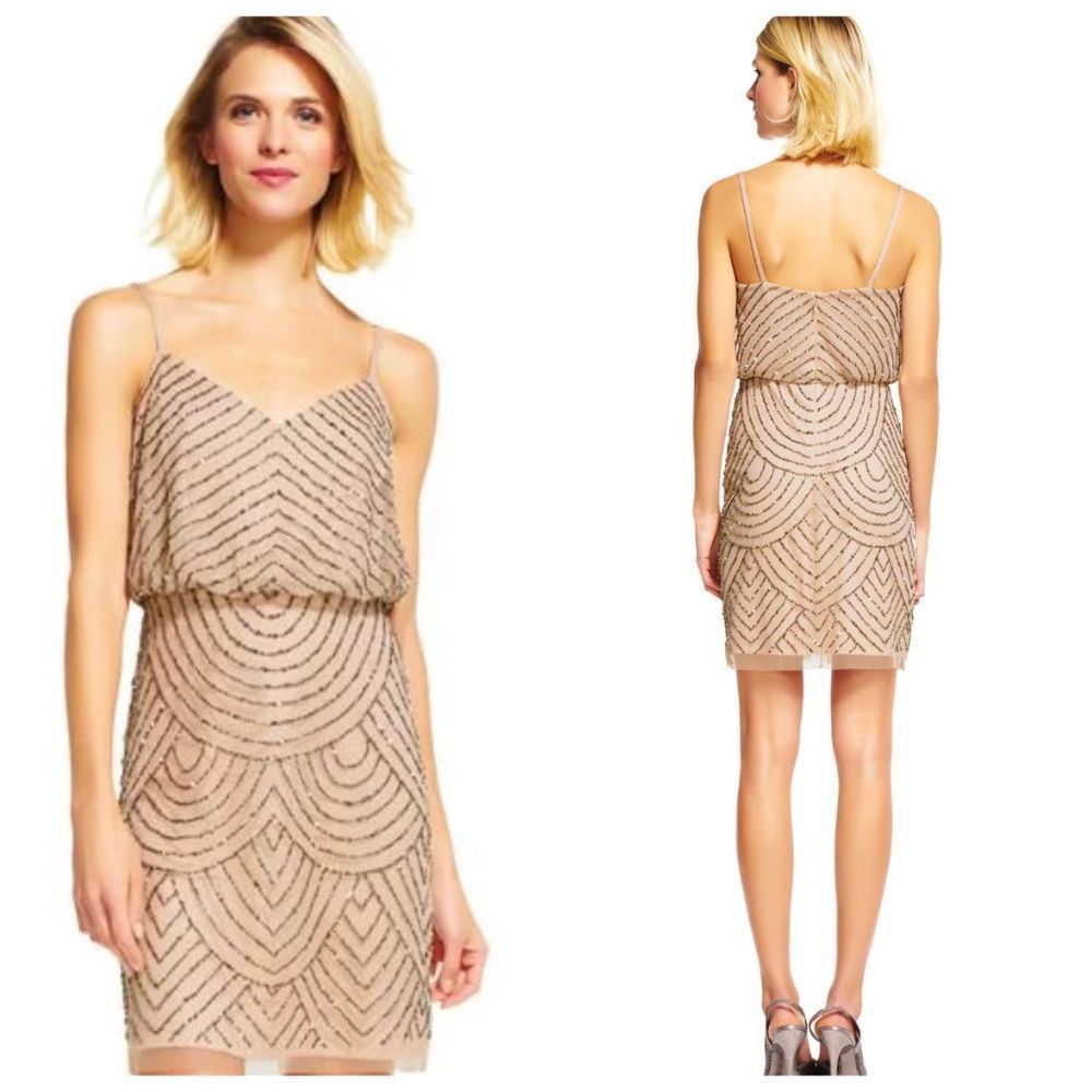 ADRIANNA PAPELL Sequin Mesh Blouson Dress - Picture 1 of 1